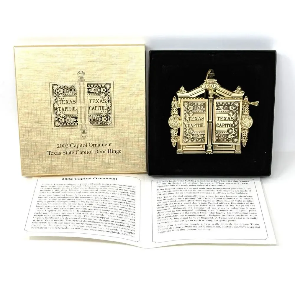 2002 Texas State Capitol Door Hinge Christmas Ornament Box Pamphlet Included